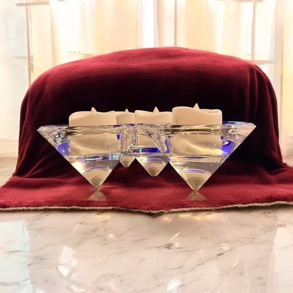 Modern Crystal Votive Candle Holder–5 Cone Geometric Design–Glass Tealight - Picture 4 of 9